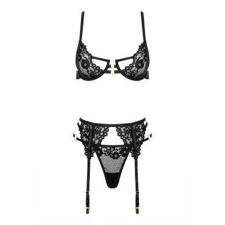 Intimo erotico in pizzo nero set 3 pezzi Kotek